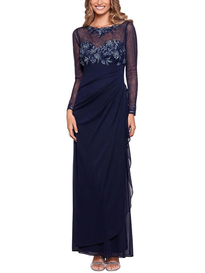 Xscape Womens Embroidered Maxi Evening Dress In Blue