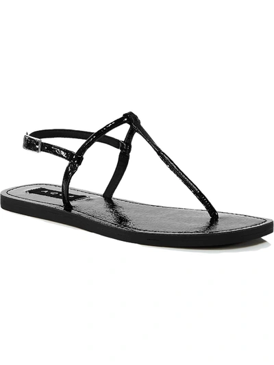 Aqua Zen Womens Patent Slingback Flat Sandals In Black