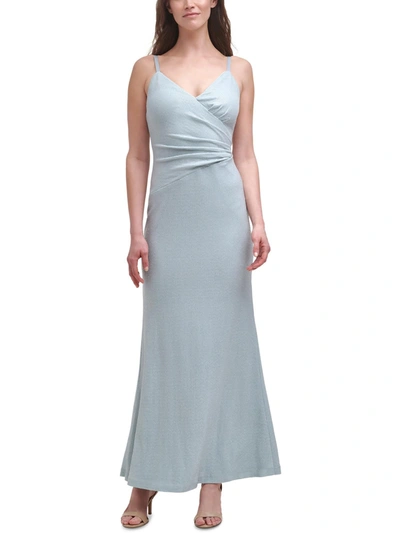 Eliza J Womens Metallic Maxi Evening Dress In Blue