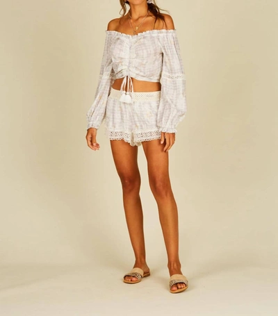 Ocean Drive Crochet Tie Dye Off Shoulder Gold Star Crop Top In Grey