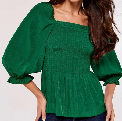 Apricot Self Check Smock Top In Green
