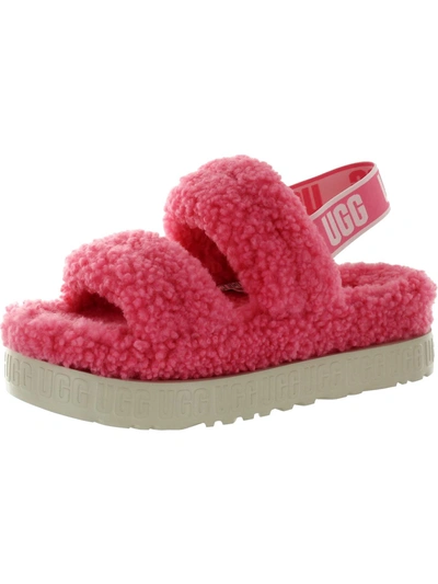 Ugg Oh Yeah Womens Shearling Open Toe Slip-on Slippers In Pink