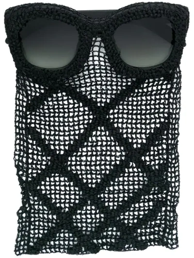 Kuboraum Square Sunglasses With Mesh Drape Detail In Black