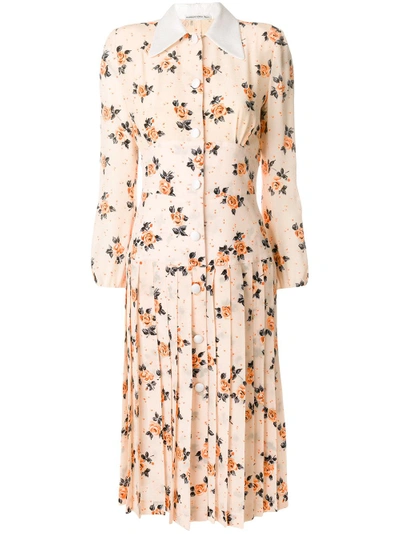 Alessandra Rich Floral Print Shirt Dress In Neutrals