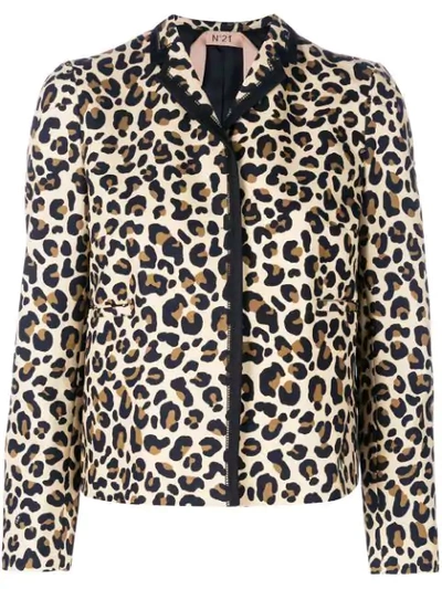 N°21 Nº21 Leopard Print Cropped Jacket - Neutrals