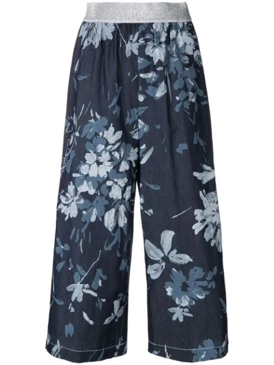 I'm Isola Marras Cropped Floral Print Trousers In Blue
