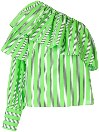 Msgm Asymmetric Ruffle Trim Shirt In Green