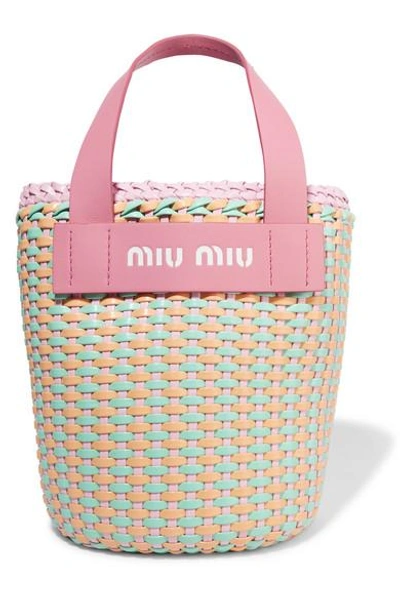 Miu Miu Leather-trimmed Faux Leather Woven Tote In Pink