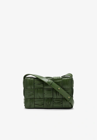 Bottega Veneta Cassette Crossbody Bag In Foulard Intreccio Leather In Avocado