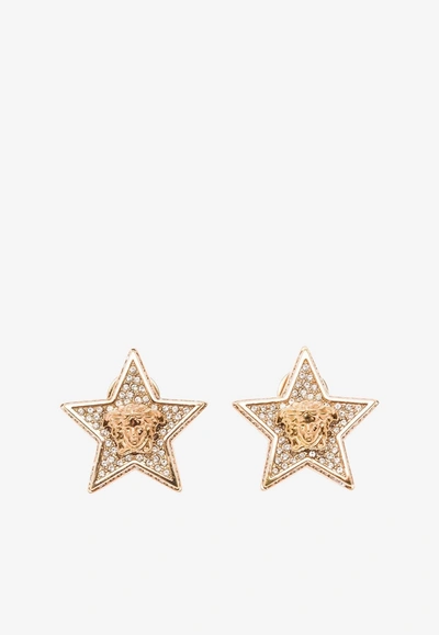 Versace Crystal-embellished Medusa Earrings In Gold