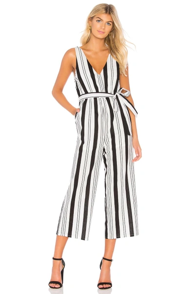 Minkpink Stripe Linen Jumpsuit In Off White & Black