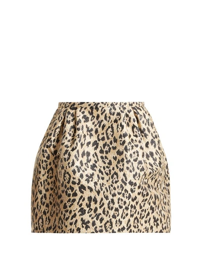 Valentino Leopard-print Brocade Skirt In Beige