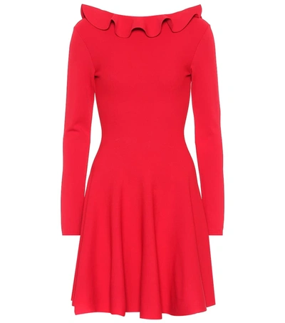 Valentino Long-sleeved Knit Dress In Red