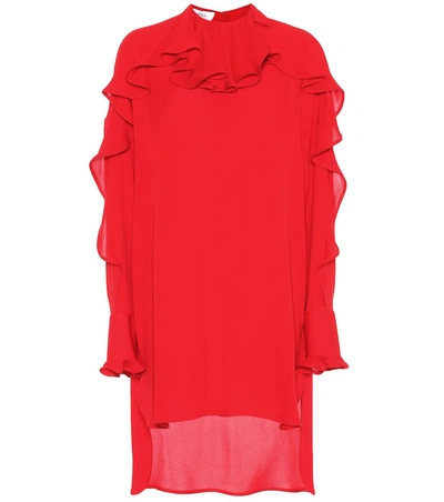 Valentino Ruffled Silk Dress In Red