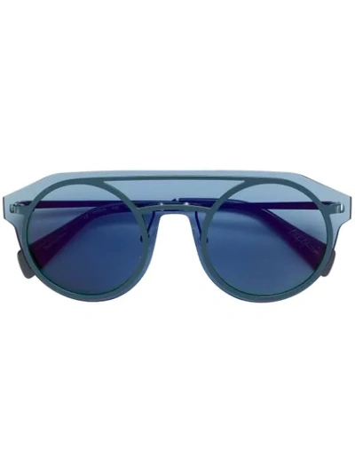 Yohji Yamamoto Pilotenbrille Mit Runder Brille - Blau In Blue