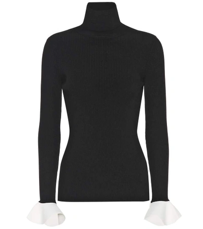 Valentino Ribbed Turtleneck Sweater In Black