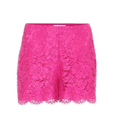 Valentino Floral Lace Shorts In Pink