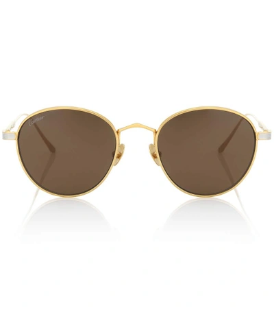 Cartier C De  Round Sunglasses In Gold