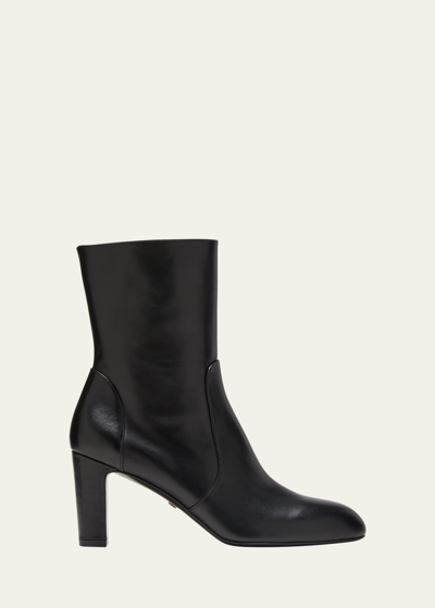 Stuart Weitzman Vida Leather Block-heel Booties In Black