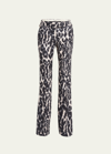 Tom Ford Flared Leopard Print Trousers In Chalk And Bl