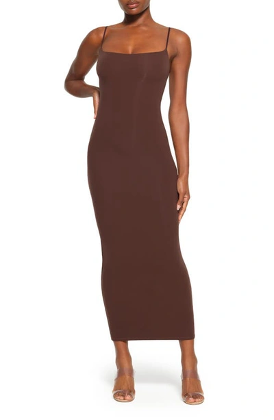 Skims Fits Everybody Lace-trim Slip Dress In Cocoa