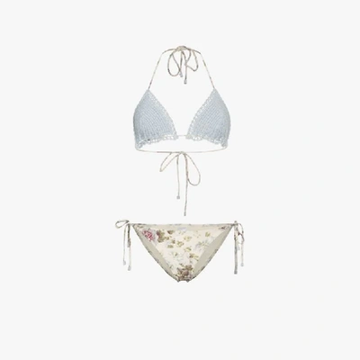 Zimmermann Iris Crochet Floral Triangle Bikini In Nude/neutrals