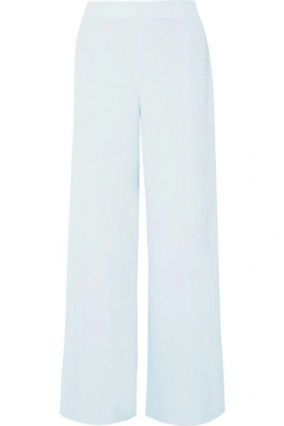 Roland Mouret Glover Embroidered Cloqué Wide-leg Pants In Blue