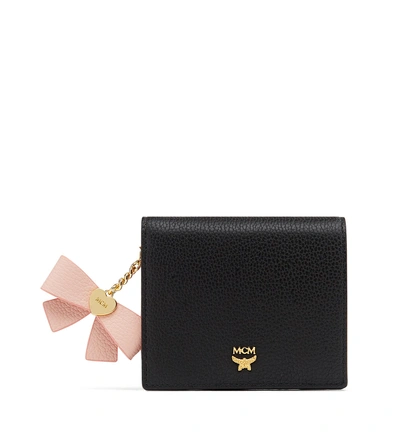 Mcm Mina Bow Charm Two Fold Wallet In Leather In Black