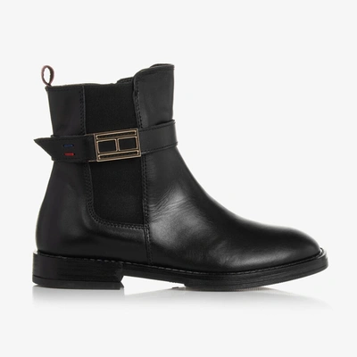 Tommy Hilfiger Kids' Girls Black Leather Boots