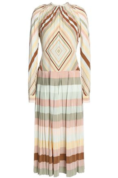 Valentino Pleated Printed Silk Midi Dress In Sage Green