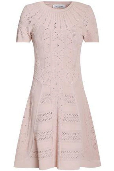 Valentino Flared Pointelle-knit Mini Dress In Pastel Pink