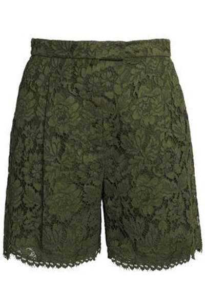 Valentino Corded Lace Cotton-blend Shorts In Army Green