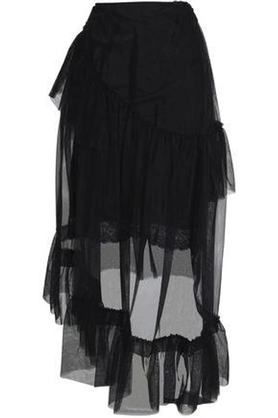 Simone Rocha Woman Asymmetric Ruffled Tulle Midi Skirt Black