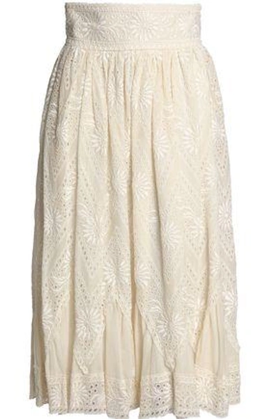 Valentino Woman Pleated Broderie Anglaise Cotton Midi Skirt Ivory