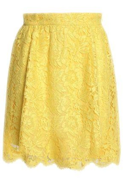 Valentino Woman Cotton-blend Corded Lace Mini Skirt Yellow