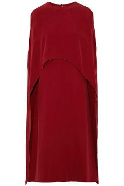 Valentino Woman Cape-effect Silk-crepe Midi Dress Claret