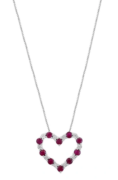 Effy Sterling Silver Diamond & Ruby Heart Pendant Necklace In Red