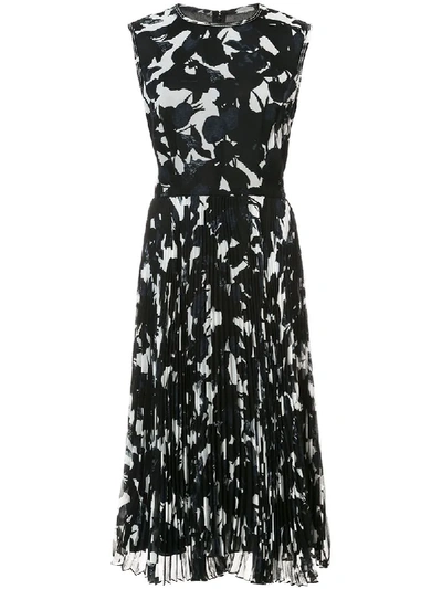 Jason Wu Sleeveless Floral-print Pleated-skirt Chiffon Midi Cocktail Dress In Black