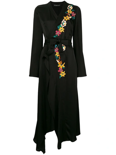 Etro Wrap-effect Embellished Hammered-satin Dress In Black
