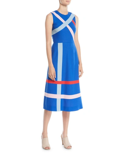 Novis Sleeveless A-line Striped Merino Wool Dress In Light Blue