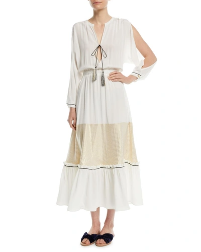 Zeus And Dione Cold-shoulder Plunge Silk Dress In Ivory