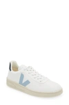 Veja V-10 Low Top Sneaker In White Steel Nautico