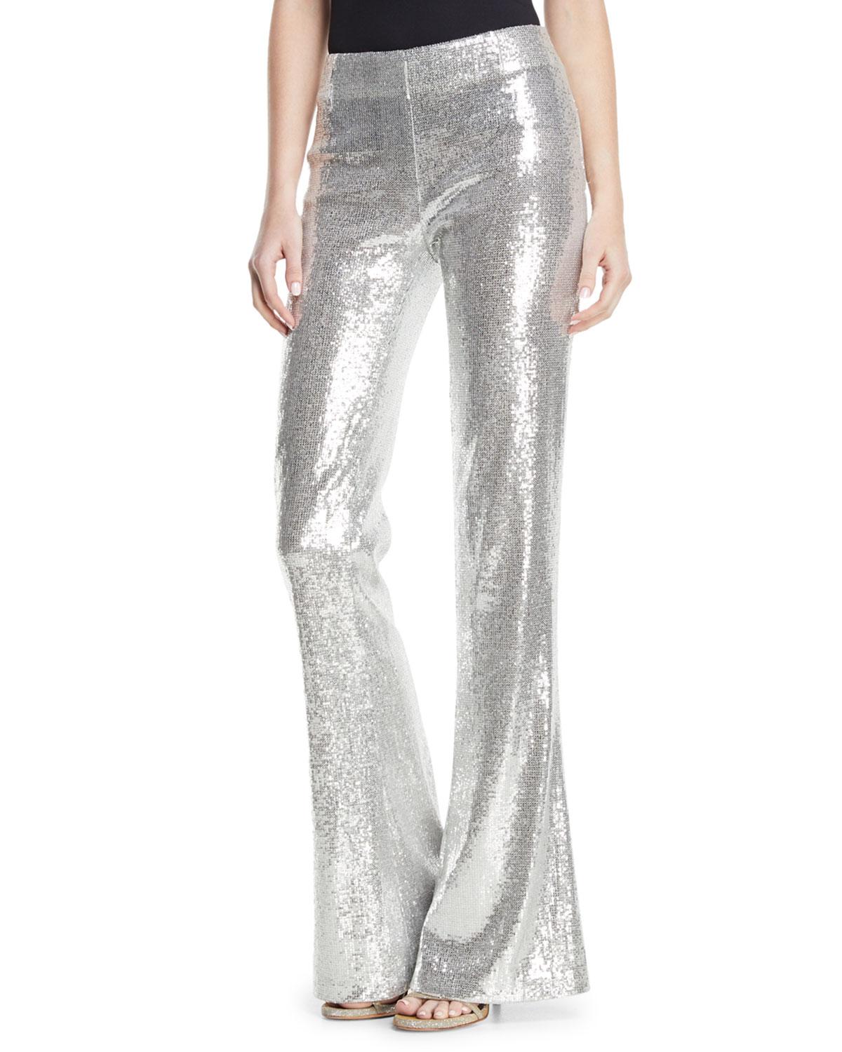 red sequin flare pants