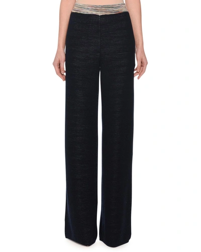 Missoni Wide-leg Easy-fit Wool-blend Palazzo Pants In Navy