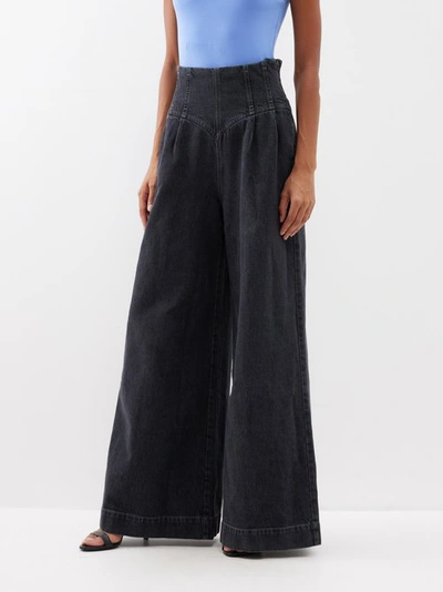 Bite Studios Girdle-waist Organic Wide-leg Jeans In Grey