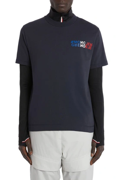 Moncler Day-namic Tricolor Logo Cotton T-shirt In Navy