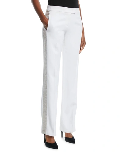 Michael Kors Mid-rise Straight-leg Crepe Sable Trousers W/ Crystal Tux Stripe In White