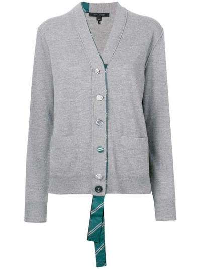 Marc Jacobs V-neck Button-front Wool Cardigan With Tie Placket, Gray In Grigio