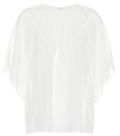 Chloé Crewneck Flutter-sleeve Silk Blouse In White