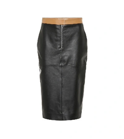 Victoria Beckham Leather Pencil Skirt W/ Contrast Detail In Black